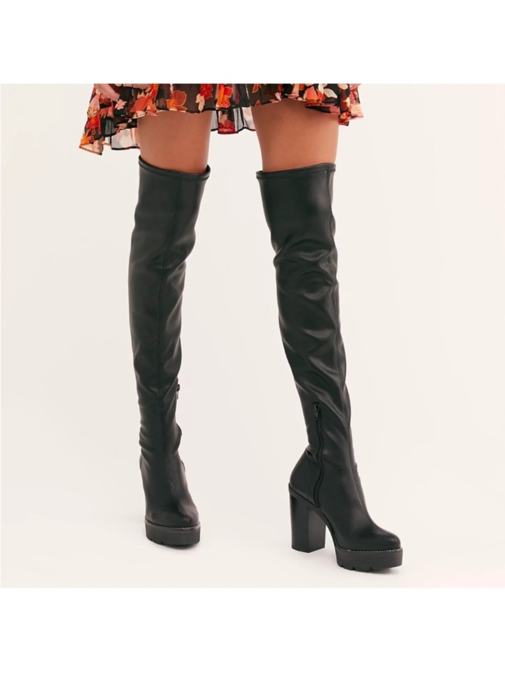 Free People Black Over-the-Knee Platform Block Heel Boots